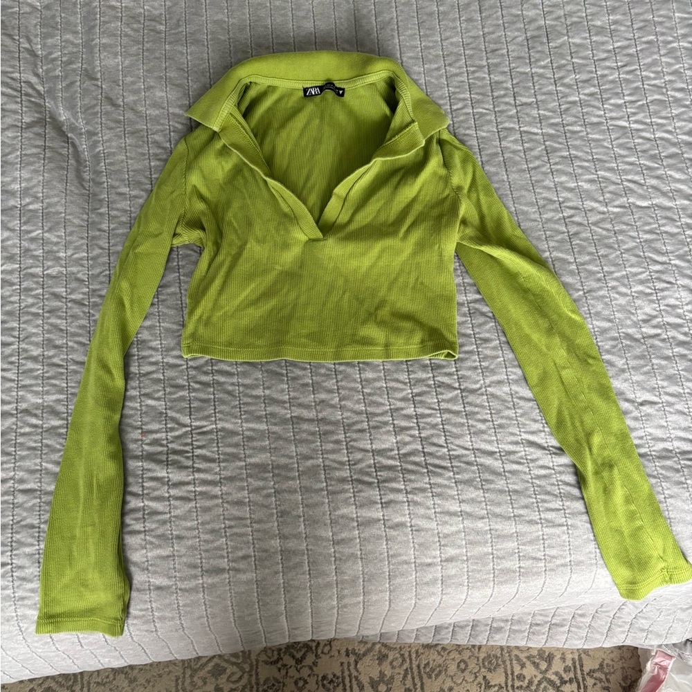 Zara Vibrant Green Long Sleeve Crop Top